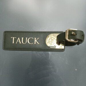 Green Leatherette & Gold Luggage Tag with engraved ship helm
